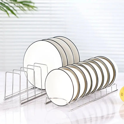 "Multifunctional stainless steel dish rack with sleek design, perfect for organizing dishes, bowls, flatware, and utensils. Durable and stylish, ideal for any modern kitchen."