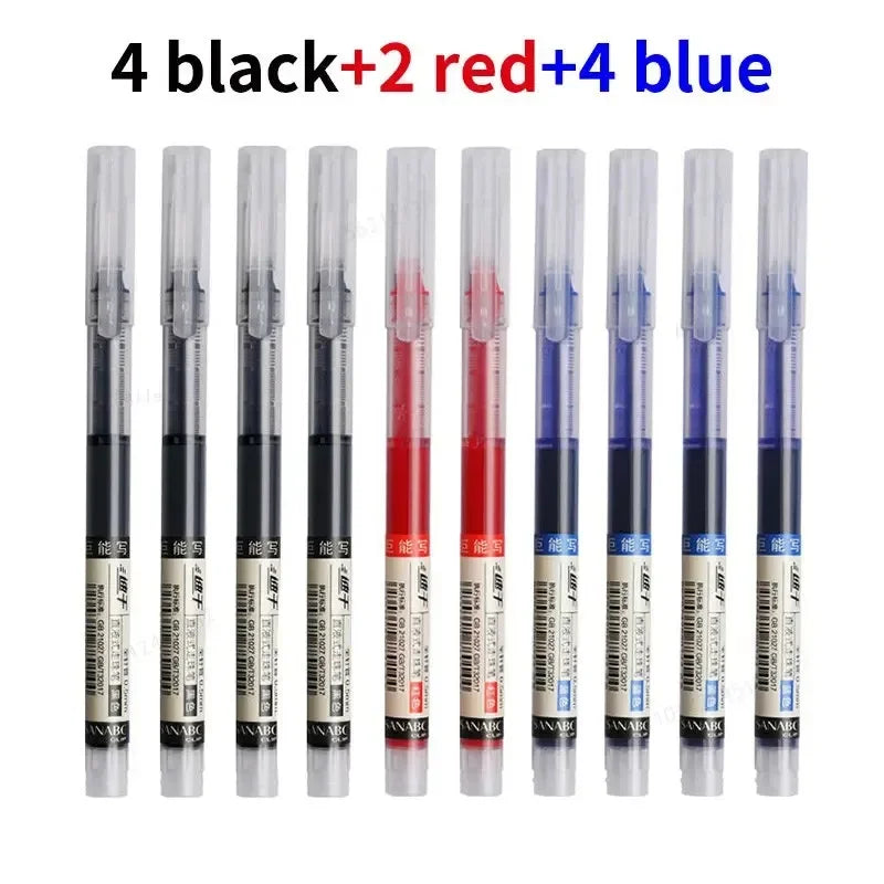 **Product Specifications:**  
- **Ink Colors:** 4 Black, 4 Blue, 2 Red  
- **Tip Size:** 0.5mm for precise and smooth writing  
- **Features:** Quick-drying, smudge-free ink with a transparent barrel to monitor ink levels  
- **Usage:** Ideal for school, office, or professional tasks, offering versatility and reliability.