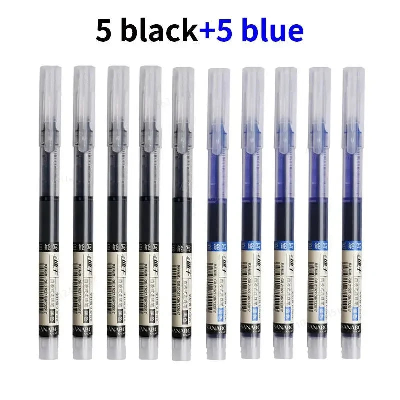 **Product Specifications:**  
- **Ink Colors:** 5 Black, 5 Blue  
- **Tip Size:** 0.5mm for smooth and precise writing  
- **Features:** Quick-drying, smudge-free ink with a transparent barrel to monitor ink levels  
- **Usage:** Ideal for school, office, and everyday writing tasks, offering versatility and reliability.