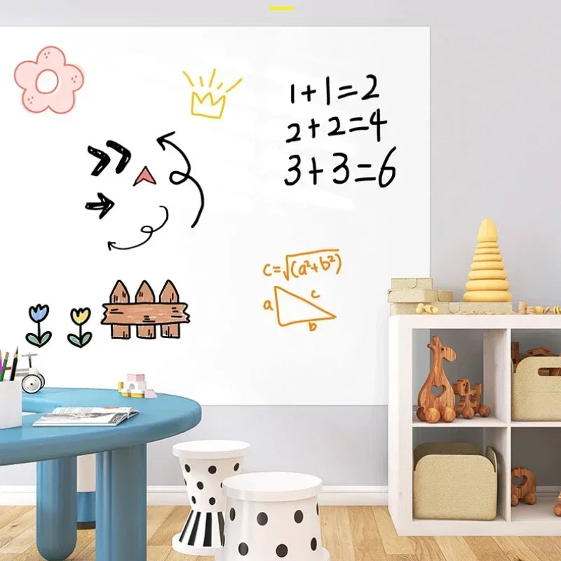 "Transform your space with this reusable electrostatic whiteboard sticker, offering a writable, wipeable surface without damaging walls. Made from durable, waterproof PP material, it’s perfect for home, office, or classroom use."