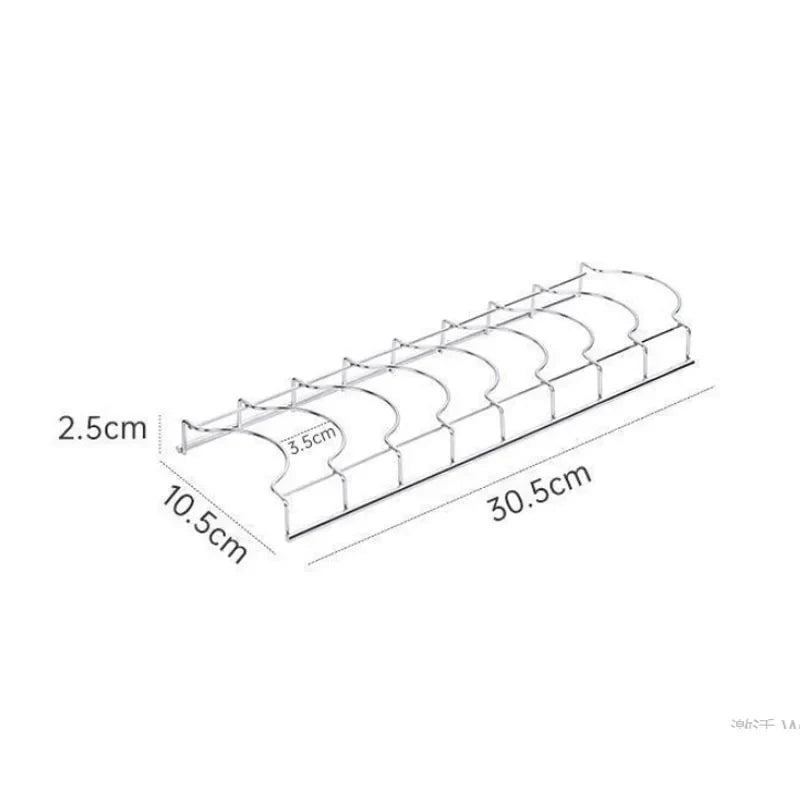 "Compact dish rack with dimensions of 2.5cm x 10.5cm x 30.5cm, designed to fit small spaces while providing efficient organization."