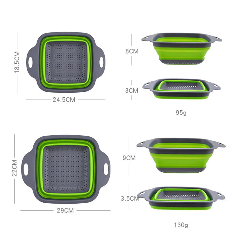 **Product Specifications:**  
- **Sizes Available:** Multiple sizes, to suit various kitchen needs.  
- **Material:** High-quality iron construction for durability and long-term use.  
- **Features:** Collapsible design for compact storage, convenient handles for easy grip, and versatile use for draining, rinsing, and organizing.