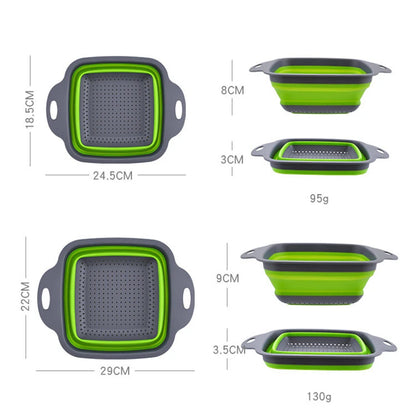 **Product Specifications:**  
- **Sizes Available:** Multiple sizes, to suit various kitchen needs.  
- **Material:** High-quality iron construction for durability and long-term use.  
- **Features:** Collapsible design for compact storage, convenient handles for easy grip, and versatile use for draining, rinsing, and organizing.