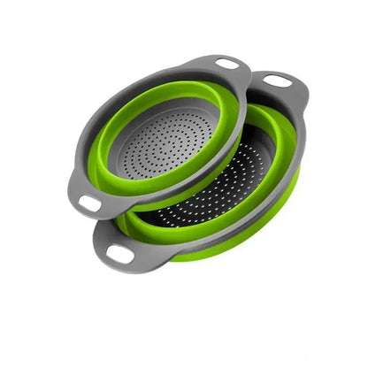 "Streamline your kitchen tasks with this sturdy iron collapsible strainer, perfect for draining, rinsing, and organizing. Compact and convenient, it folds flat for easy storage."